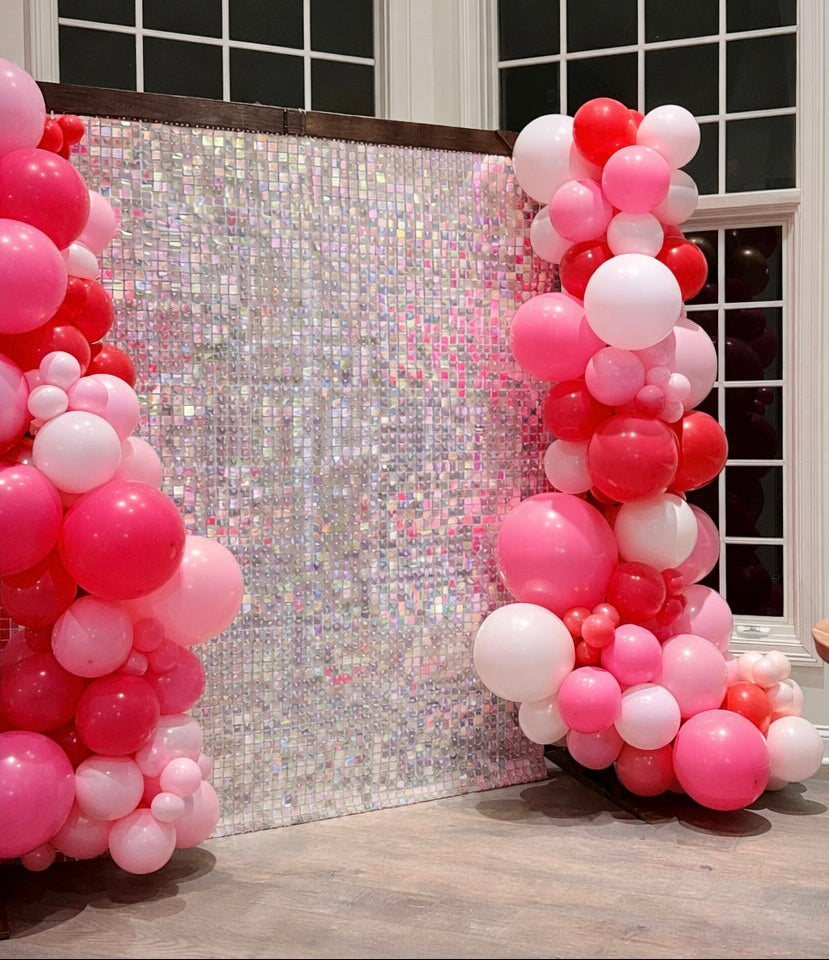 Shimmer Wall Rental with Custom Sign and  Balloon Garland (7ft-9ft)